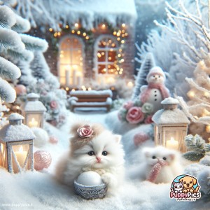 Cute Cats wallpaper – baby cats, garden, winter, snow, decorations